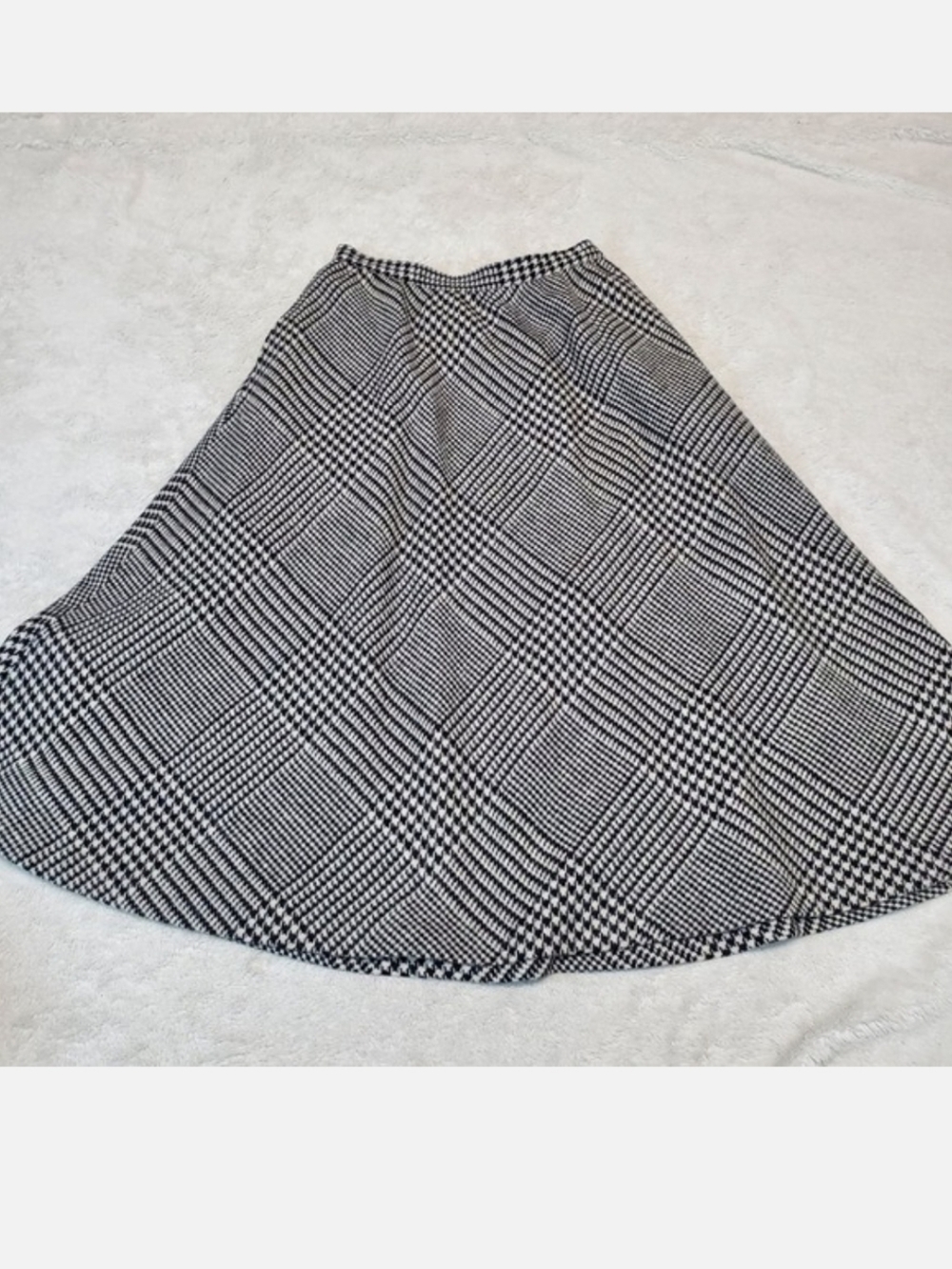 Vintage Personal Petite Black White Houndstooth Wool Academia Twee Midi Skirt XS